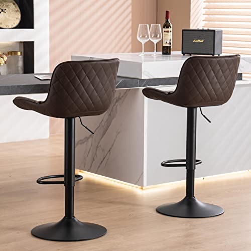 Modern Brown Swivel Bar Stool Set for Kitchen Island