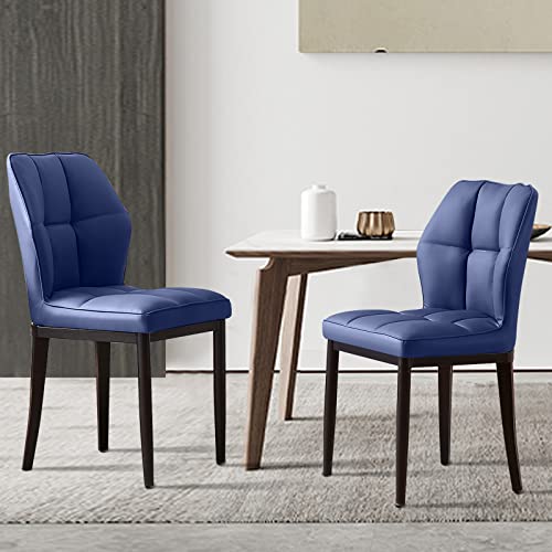 Mid-Century Modern Blue Leather Dining Chair Set