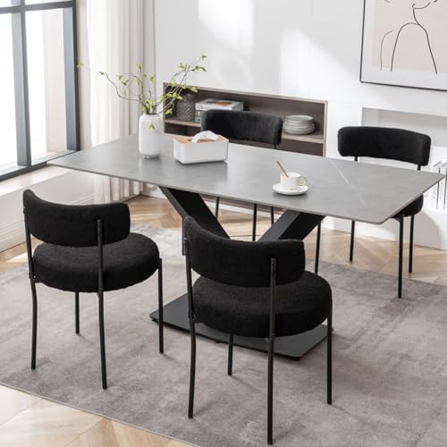 4 Black Upholstered Dining Chairs with Metal Legs