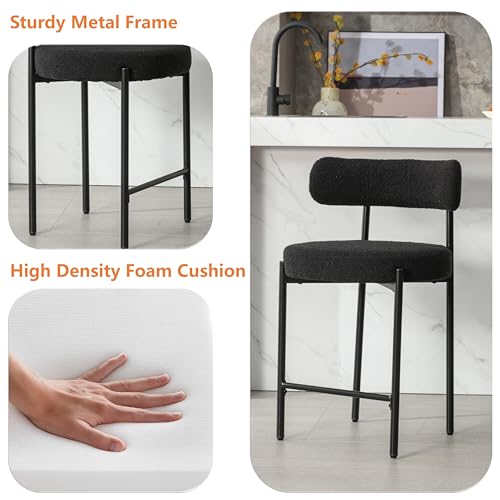 2 Pack Black 24" Kitchen Stools with Backs, Upholstered