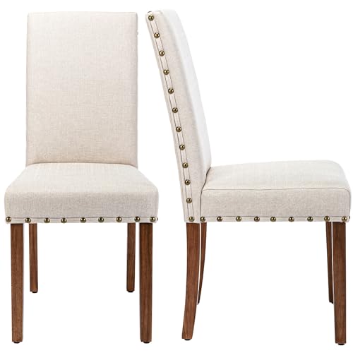 Parsons Dining Chair Set of 2: Cream, Nailhead Trim