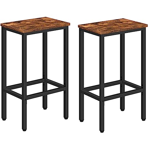 Rustic Brown Bar Stools with Footrest for Dining & Kitchen