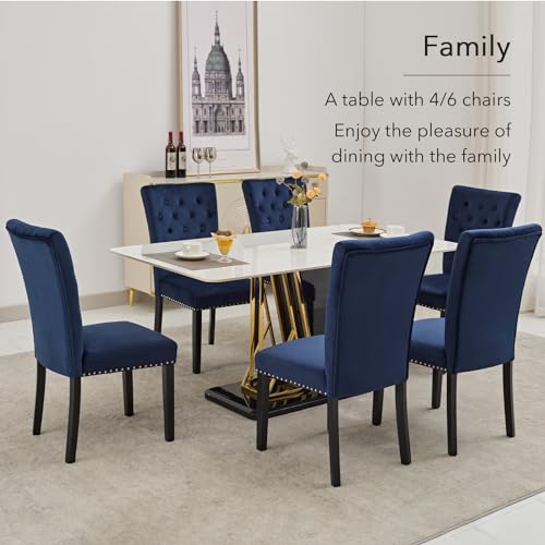 2-Piece Blue Velvet Dining Chair Set for Dining Room