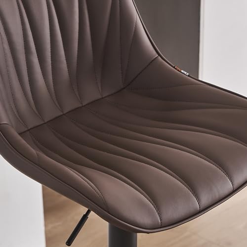 Brown Faux Leather Swivel Bar Stools with Back - Adjustable for Kitchen and Bar