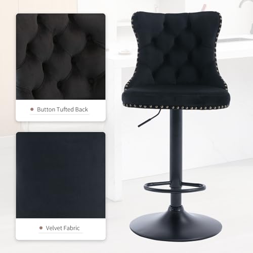 Black Velvet Swivel Bar Stools for Kitchen Counter, Set of 2