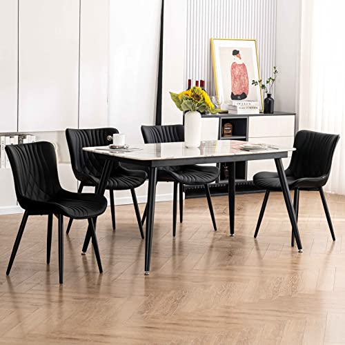 Mid Century Modern Black Upholstered Dining Chair Set of 2