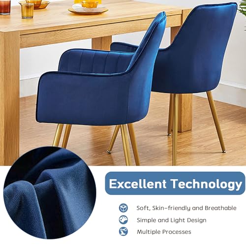 Navy Blue Accent Arm Chairs with Gold Legs, Set of 2