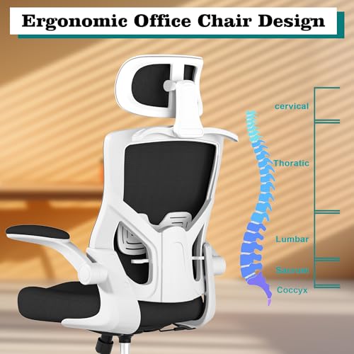 White & Black Ergonomic Office Chair with Adjustable Support & Headrest