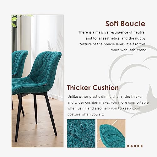 Pine Green Bouclé Mid-Century Modern Dining Chair Set