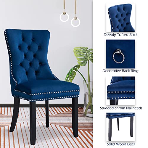 Elegant Modern Blue Velvet Dining Chair Set of 2 Tall Back