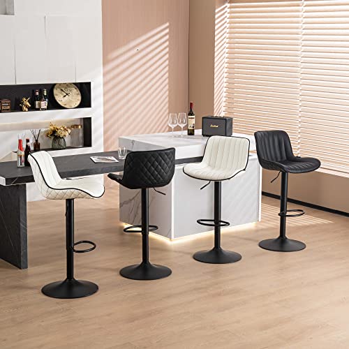 Modern White Counter Height Bar Stools with Backs: Kitchen Island Chairs, Set of 2 Adjustable Swivel