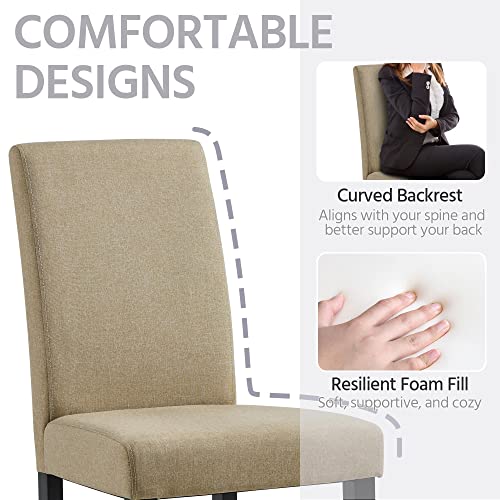 Stylish Khaki Fabric Dining Chairs for Kitchen and Living Room - Set of 4