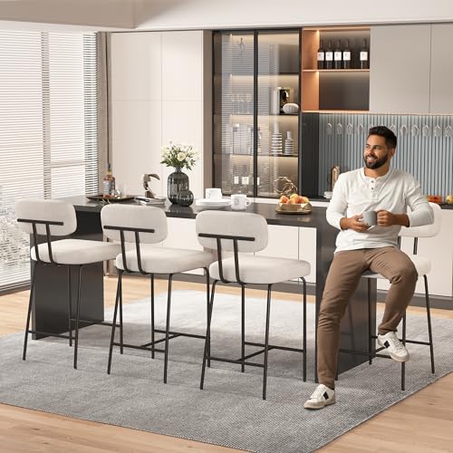 White Fabric Barstool Set of 2 for Kitchen & Cafes
