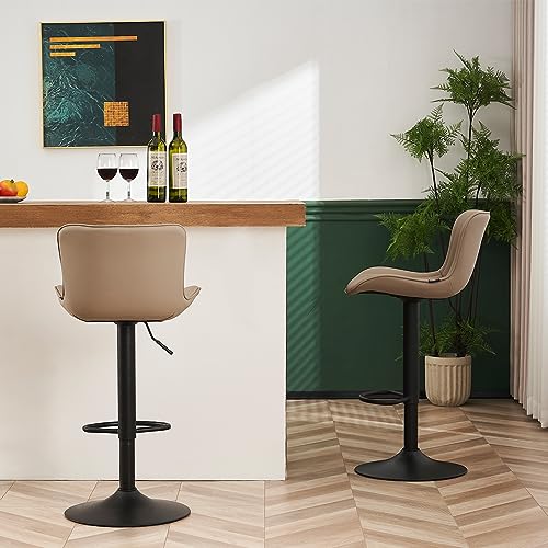 Khaki Adjustable Swivel Bar Stools for Kitchen Island - Set of 2