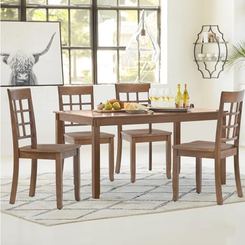 4 Piece High Back Wood Dining Chair Set, Light BrownKitchen/Dining