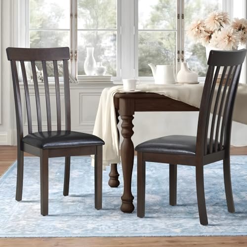 COLAMY Dark Brown Wooden Dining Chair Set with Spindle Back and Adjustable Feet