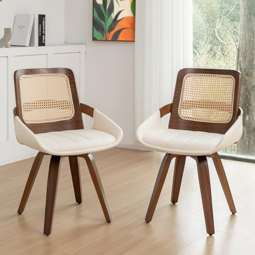 MCM Swivel Rattan Dining Chairs with Bentwood Frame and Cane Back
