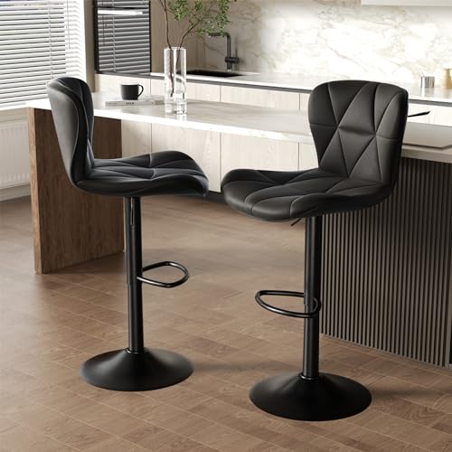 2 Modern Black Swivel Barstools for Kitchen Island
