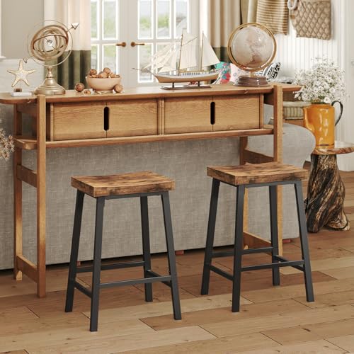 Set of 2 Industrial Style Bar Stools for Kitchen, Dining Room, Bar - Rustic Brown and Black