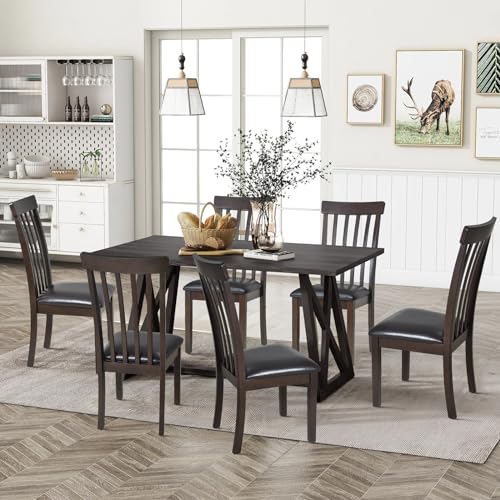 Dark Brown High Back Wooden Dining Chair Set with Foot Pegs