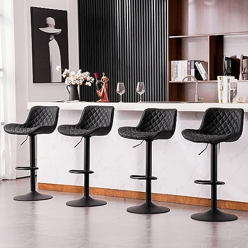 SLUMBER BUDDY Modern White Faux Leather Swivel Bar Stools Set of 2