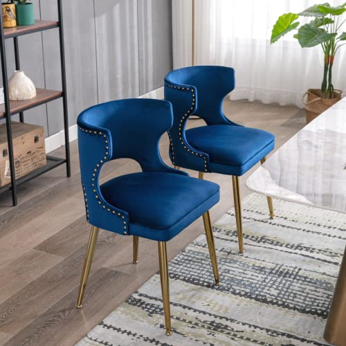 Mid Century Modern Gold Leg Blue Velvet Dining Chairs