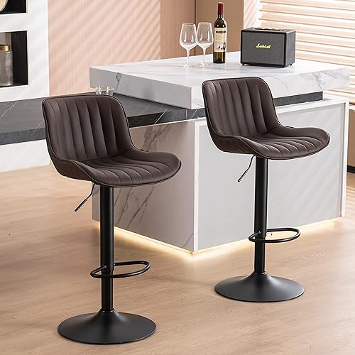 2-Pack Adjustable Barstools for Home Kitchen Island, Brown