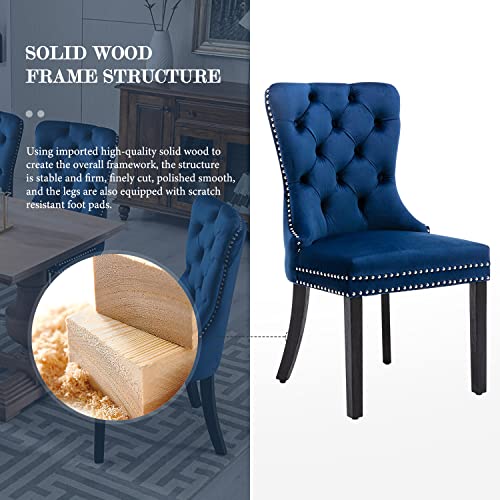 4 Piece Blue Velvet Dining Chair Set for Kitchen and Dining Room