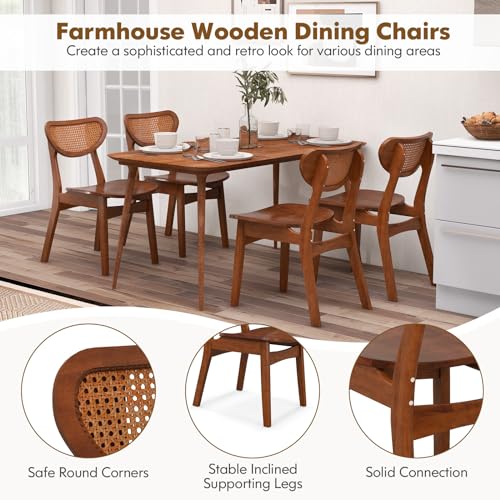 Farmhouse Style Set of 4 Walnut Wooden Dining Chairs, Max 265 lbs