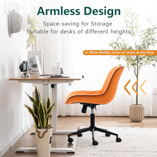 Orange Armless Desk Chair with Wheels and Swivel for Home Office