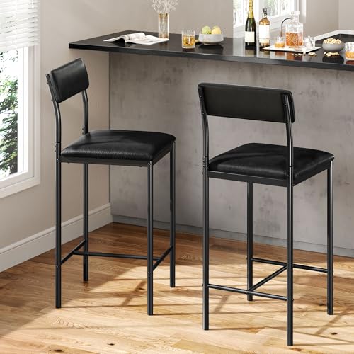 2-Pack Black Bar Stools with Back & Footrest - 26.18" Counter Height, Thick Cushion