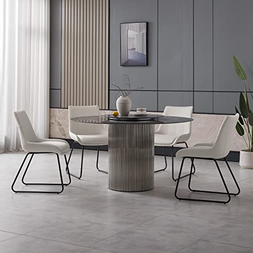 Modern Off-White Faux Leather Dining Chair Set of 4 (Black Legs)