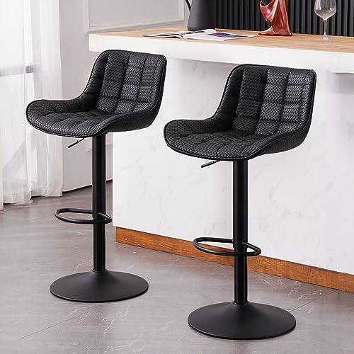 SLUMBER BUDDY Modern Black Adjustable Bar Stools with Back for Kitchen Islands