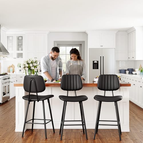 2-Piece Black Counter Height Barstool Set with High Backrest