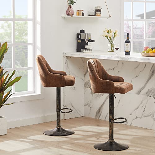 Industrial Brown Bar Stools with Back & Arm for Kitchen Counter Island
