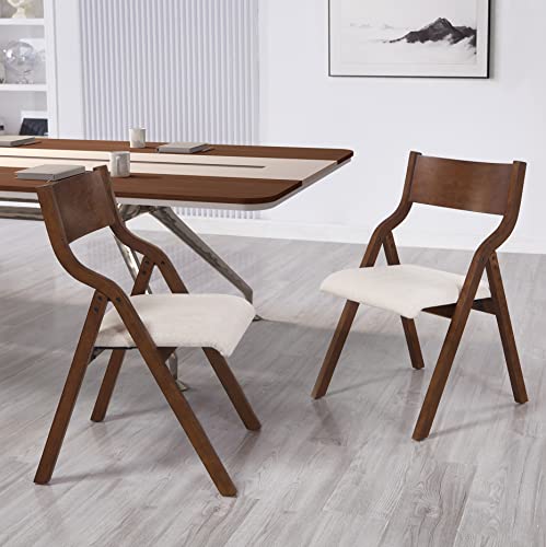 Modern Walnut Finish Folding Chair Set of 2 for Kitchen Dining