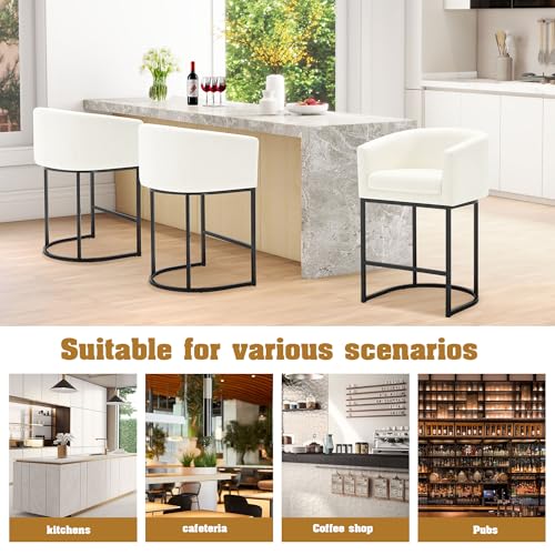 Modern Counter Height Bar Stools, Linen Upholstered, Set of 2 with Backrest