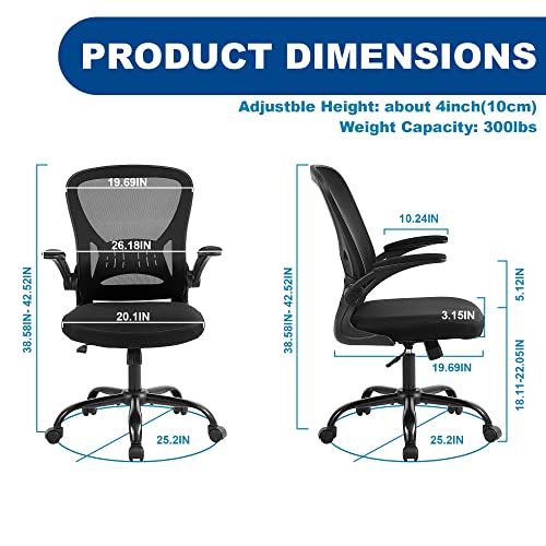 Ergonomic Black Mesh Chair with Flip-up Arms and Lumbar Support