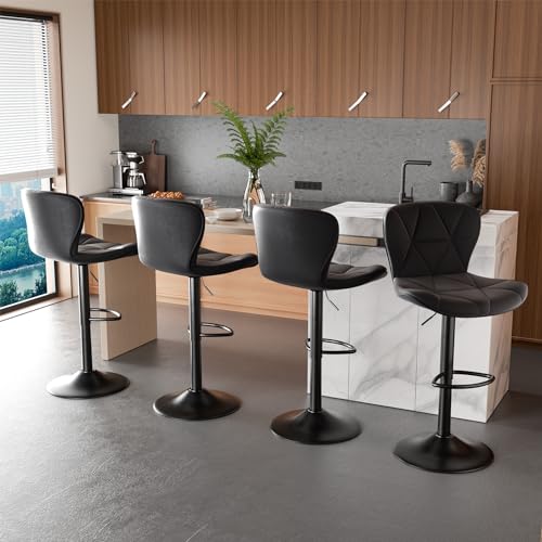 Modern Black Faux Leather Adjustable Barstool 4-Pack