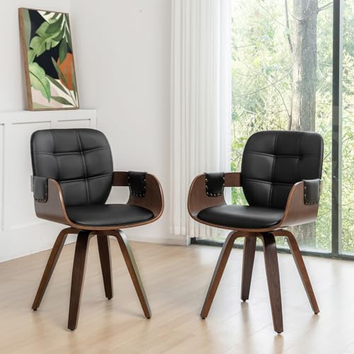 Mid Century Modern Walnut Swivel Chairs with Arms - Set of 2