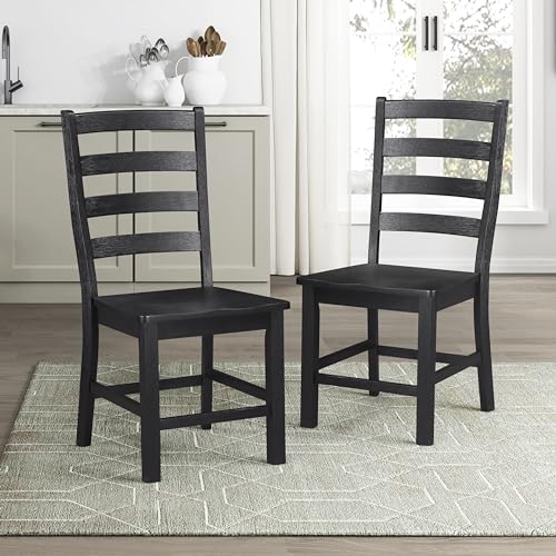 Set of 2 Black Lexicon Farmhouse Dining Chairs with Solid Wood Legs